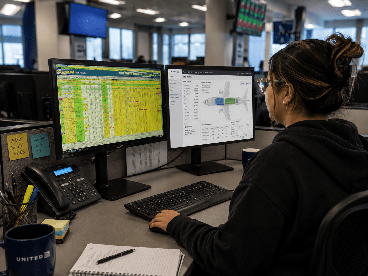 Central Load Planning employee working at a multi-monitor load-planning workstation